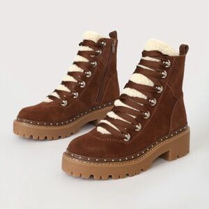 Steve Madden Rainier Brown Suede Faux‎ Fur Mountain Cabin Boots #1412